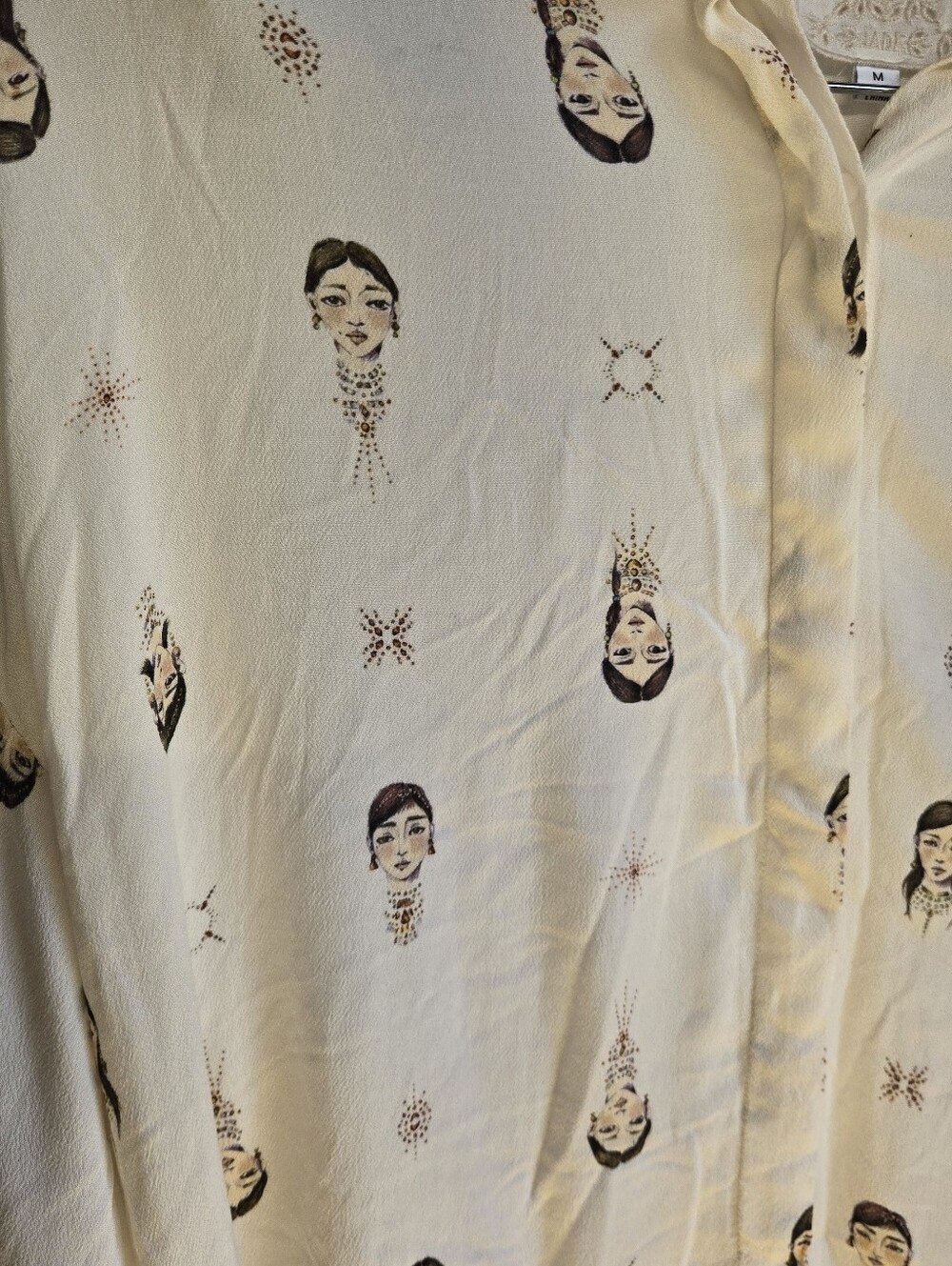 Johnny Was Ivory Button-Down Shirt with Face Print-Size M - Picture 6 of 9
